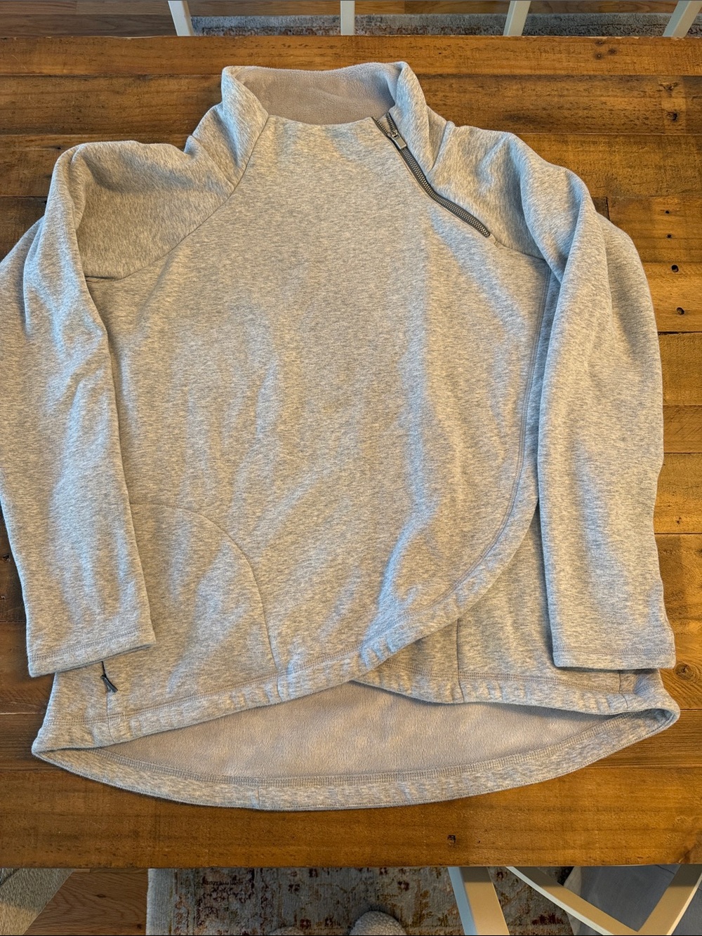 Light Gray Asymmetrical Zip Fleece Pullover